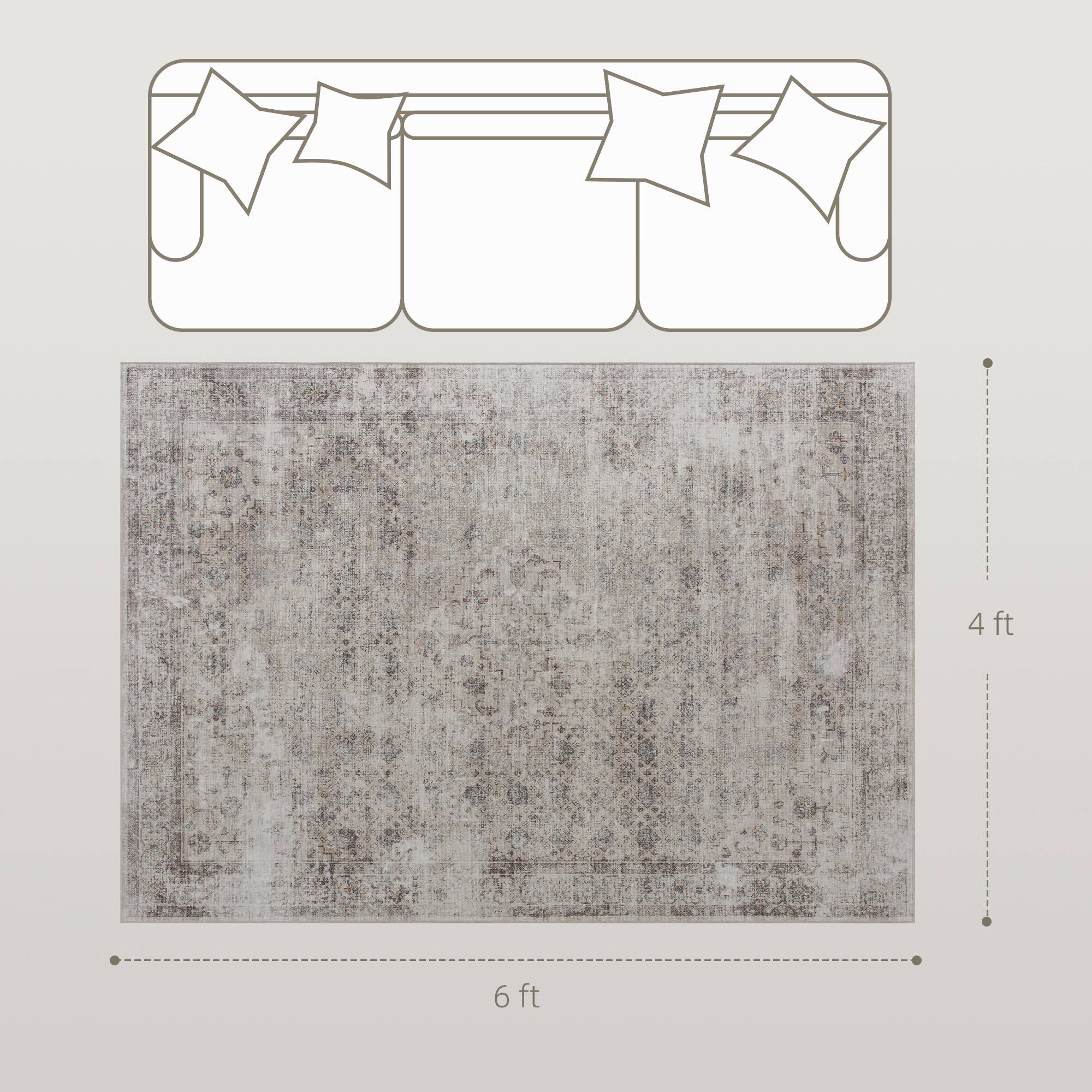 Alt View 2. Homcom - Area Rug 4x6, Machine Washable, Non-Slip Traditional, Light Mixed-Brown - Light Mixed Brown.