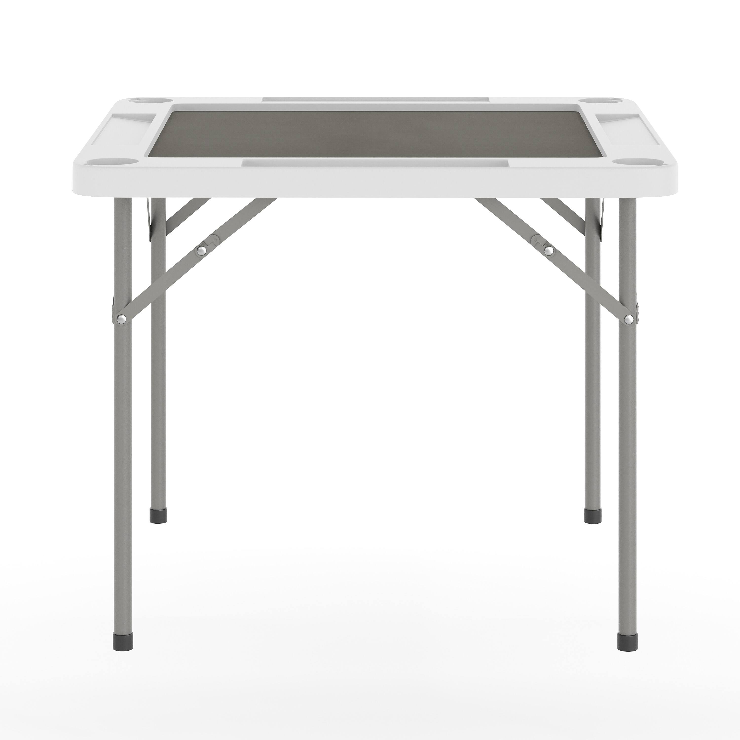 Alt View 5. Emma + Oliver - Tannin 34.5" Square White Folding Card Game Table for 4-Players with a Green Felt Playing Surface and Cup Holders - White Top/Gray Felt Surface.