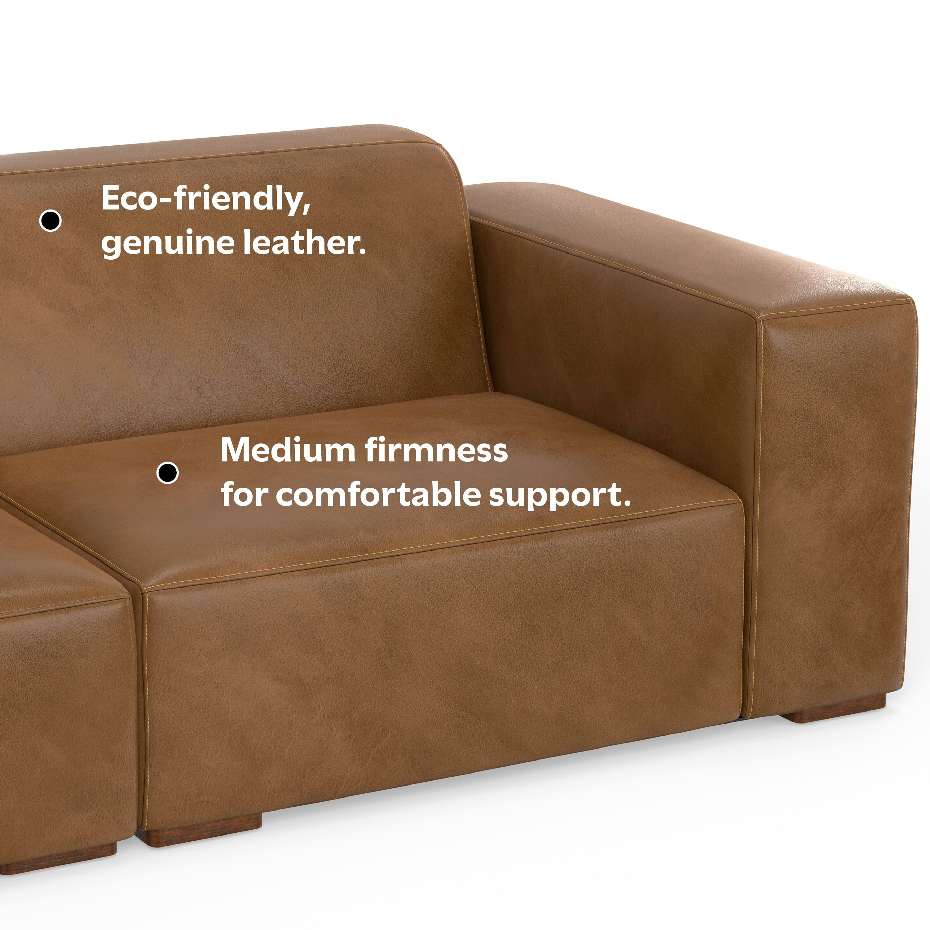 Eco-friendly, genuine leather.  
Medium firmness for comfortable support.