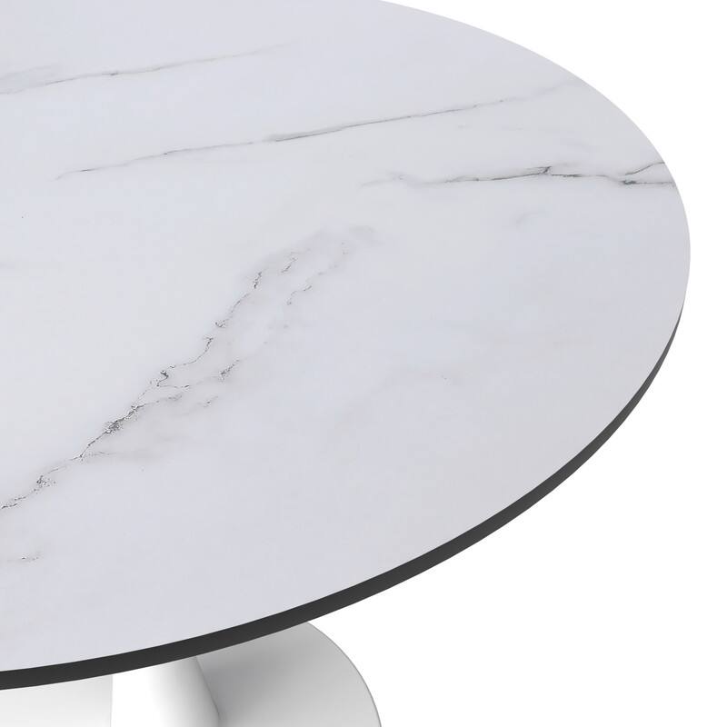 Alt View 6. LeisureMod - LeisureMod Bristol 35 in. Round MDF Wood Dining Table in Stainless Steel Pedestal Base Modern Kitchen Table - White/Marbled White.