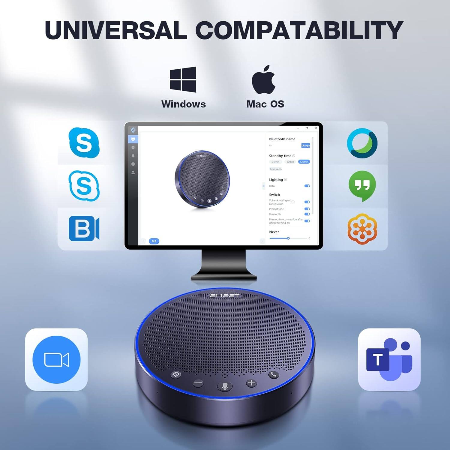 UNIVERSAL COMPATIBILITY

Windows Mac OS

Bluetooth name
Standby time
Lighting
Switch

motuAs

Standby name

Lighting: Switch

MI

Turning Ncer

IRE E + T