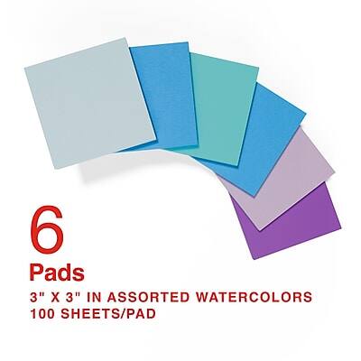 6 Pads  
3" x 3" in Assorted Watercolors  
100 Sheets/Pad