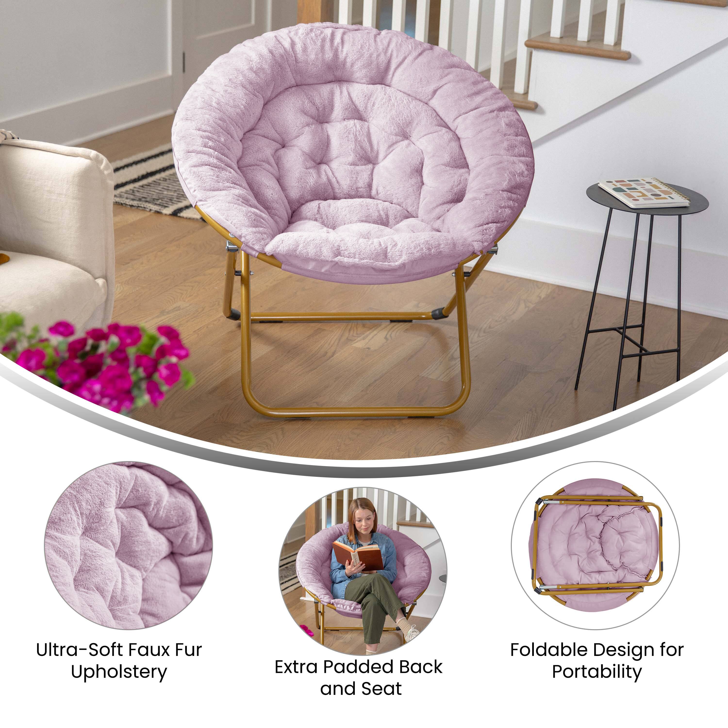 Ultra-Soft Faux Fur Upholstery  
Extra Padded Back and Seat  
Foldable Design for Portability