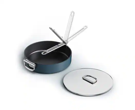 Front. Joseph Joseph - Space Ceramic Non-stick 3.8 Qt. Sauté Pan with Folding Handle and Lid - Blue.