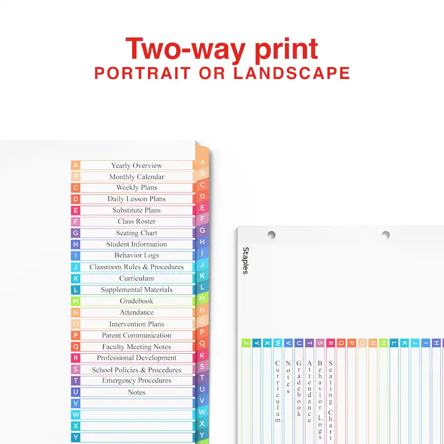 Paper Divide Rd Staples Durable Paper A‑Z Alphabetical Dividers, 26‑Tabs Multicolor ...