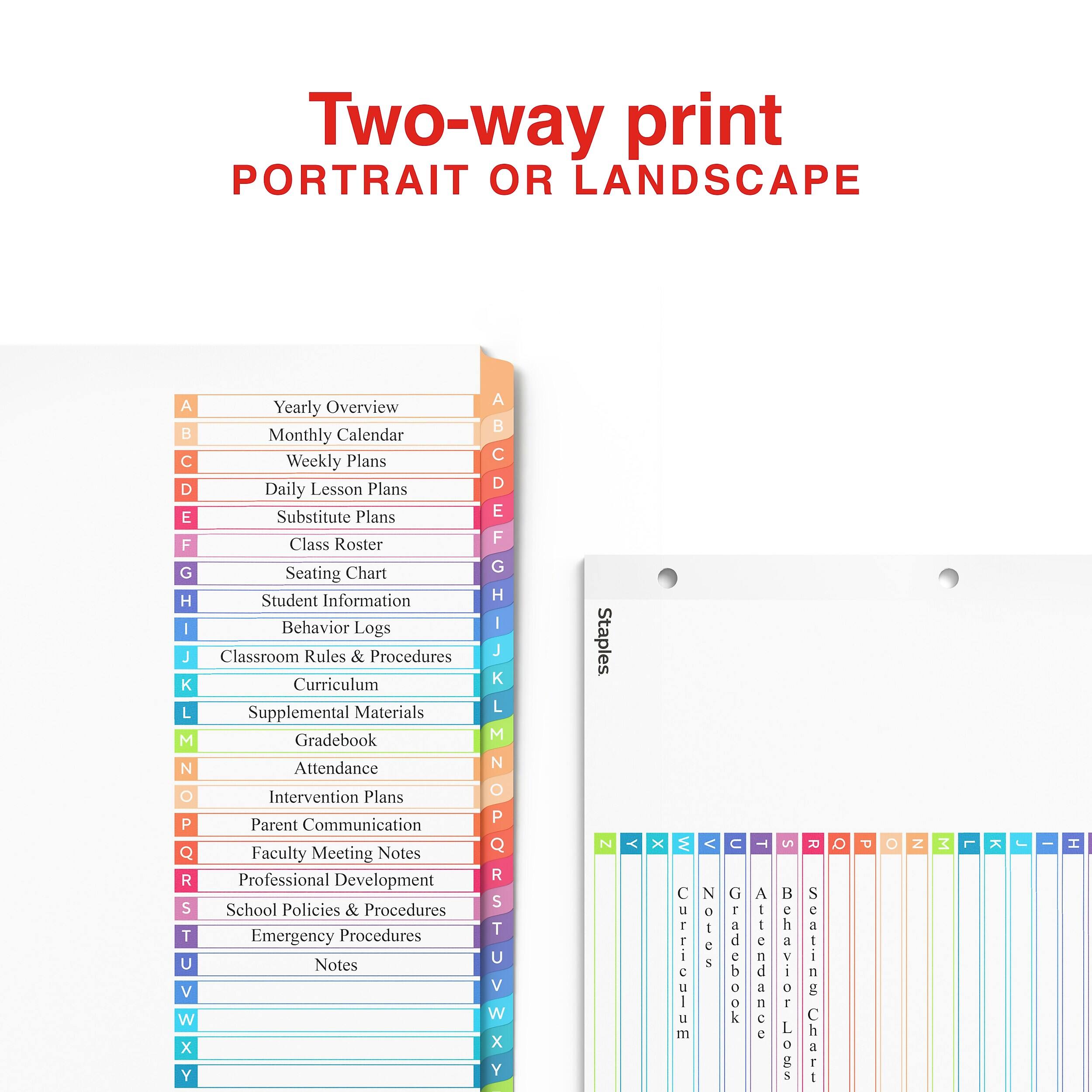 Staples Durable Paper A‑Z Alphabetical Dividers, 26‑Tabs Multicolor ...