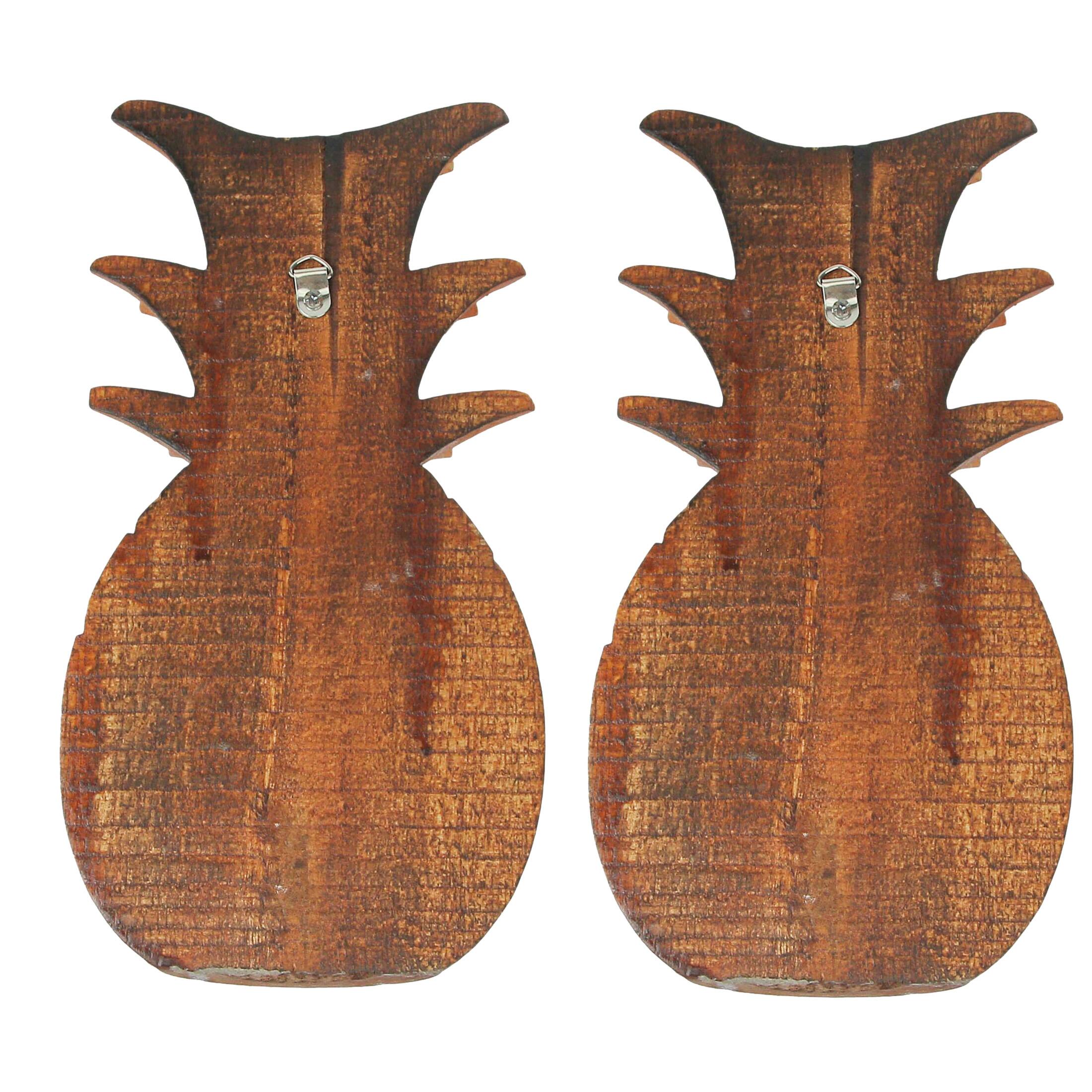 Alt View 2. Zeckos - Set of 2 Hand Carved Wooden Pineapple Hanging Wall Art Sculptures Home Decor - Brown.