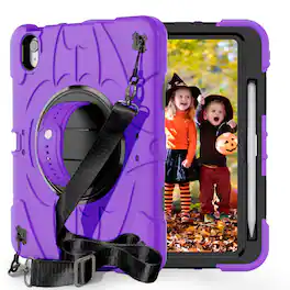 Dteck - Case for iPad A16 11th Gen 2025/10th Gen 10.9", Heavy Duty Shockproof Case with Rotate Hand Strap/Stand/Pencil Holder - Purple
