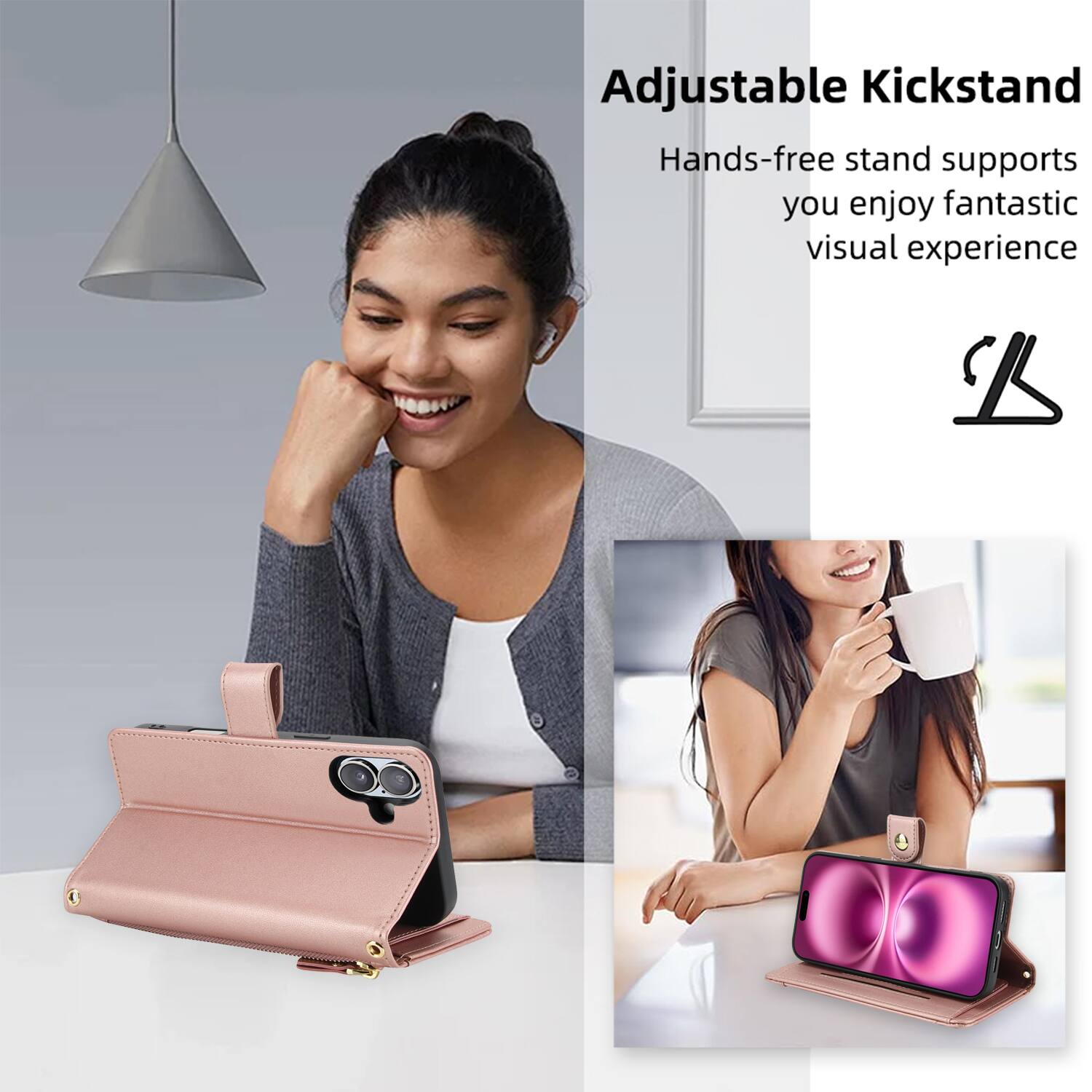 Adjustable Kickstand  
Hands-free stand supports you enjoy fantastic visual experience
