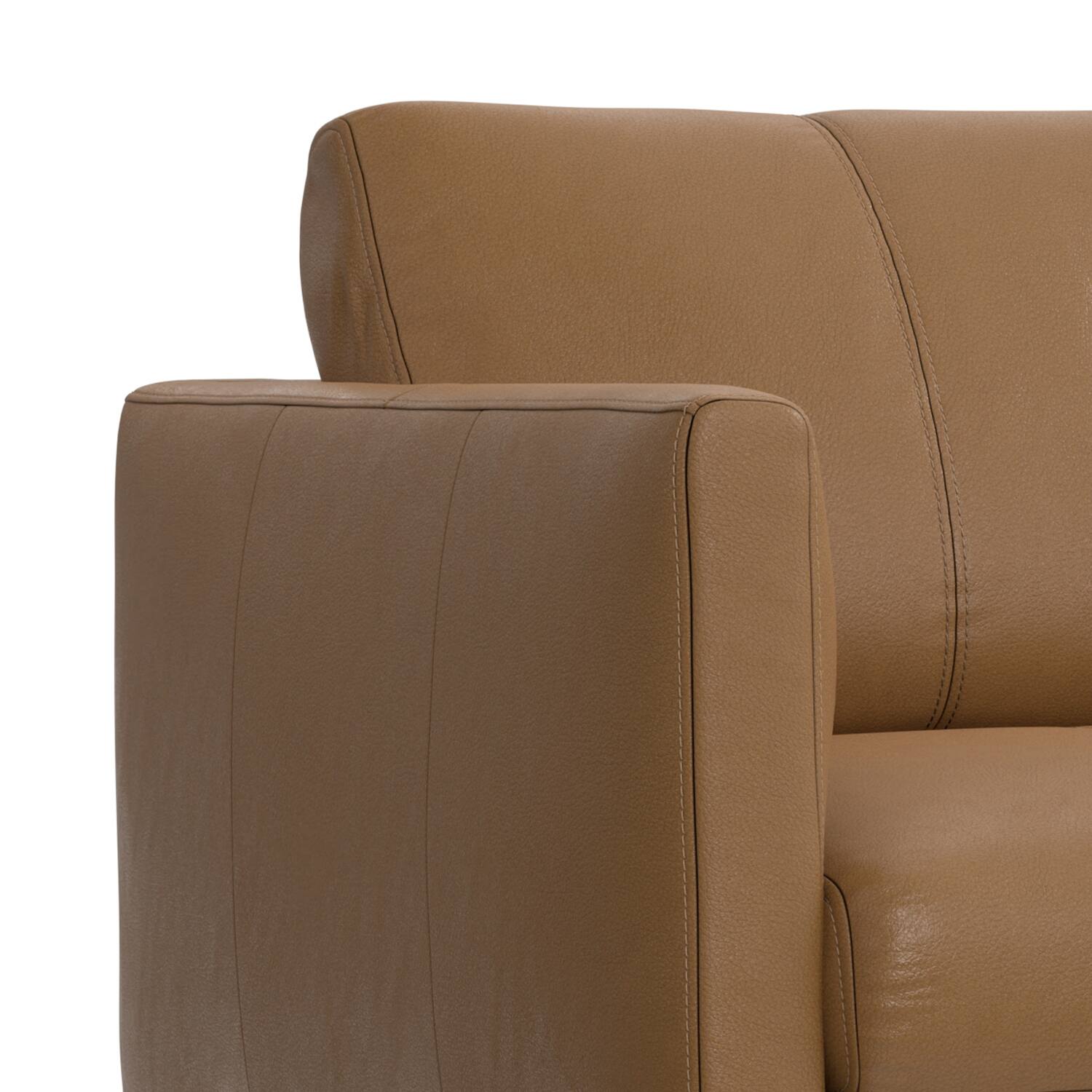 Alt View 2. Simpli Home - Stevens Mid-Century Modern 60 inch Wide Sofa in Butternut Brown Genuine Leather - Butternut Brown.