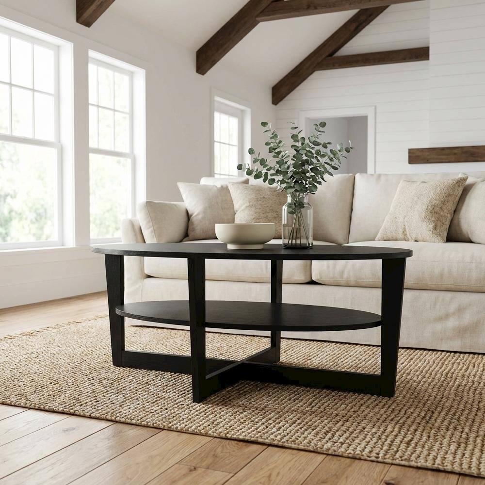 Back. FurniFact - Round Walnut Coffee Table with Sturdy Wood Base and Smooth Finish - Walnut.