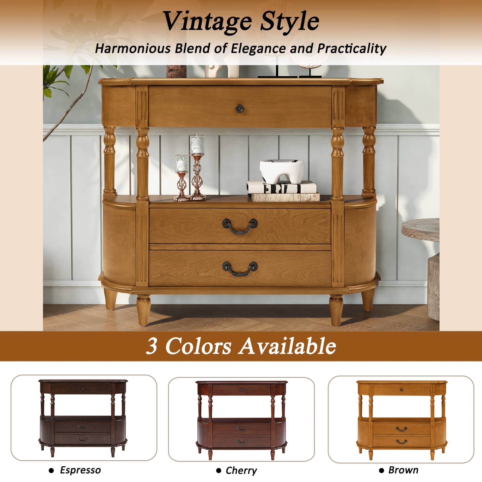 Vintage Style  
Harmonious Blend of Elegance and Practicality  

3 Colors Available  
- Espresso  
- Cherry  
- Brown