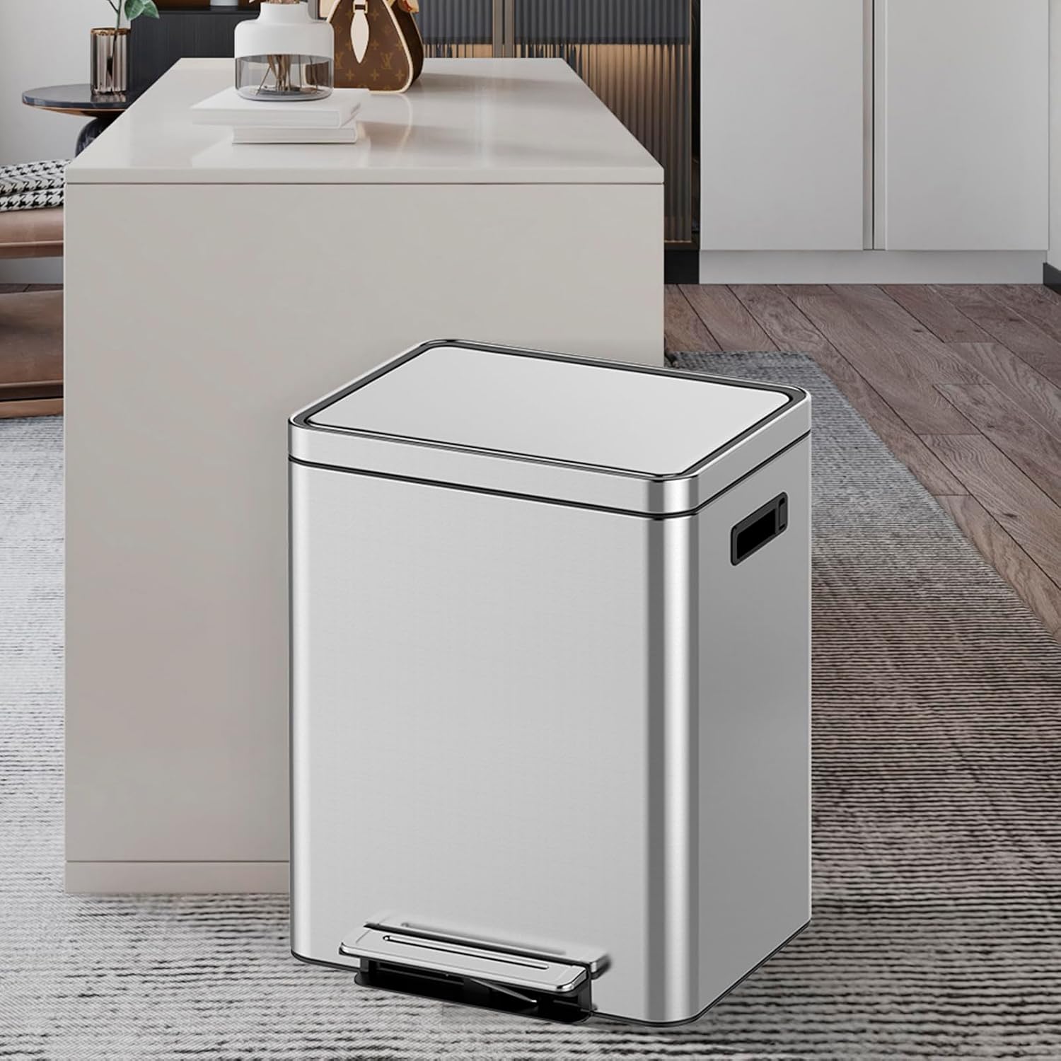 Alt View 5. Acekool - Stainless Steel Waste Bin 40 L Dual Trash Can Rectangular Waste Basket for Bathroom Bedroom Kitchen.