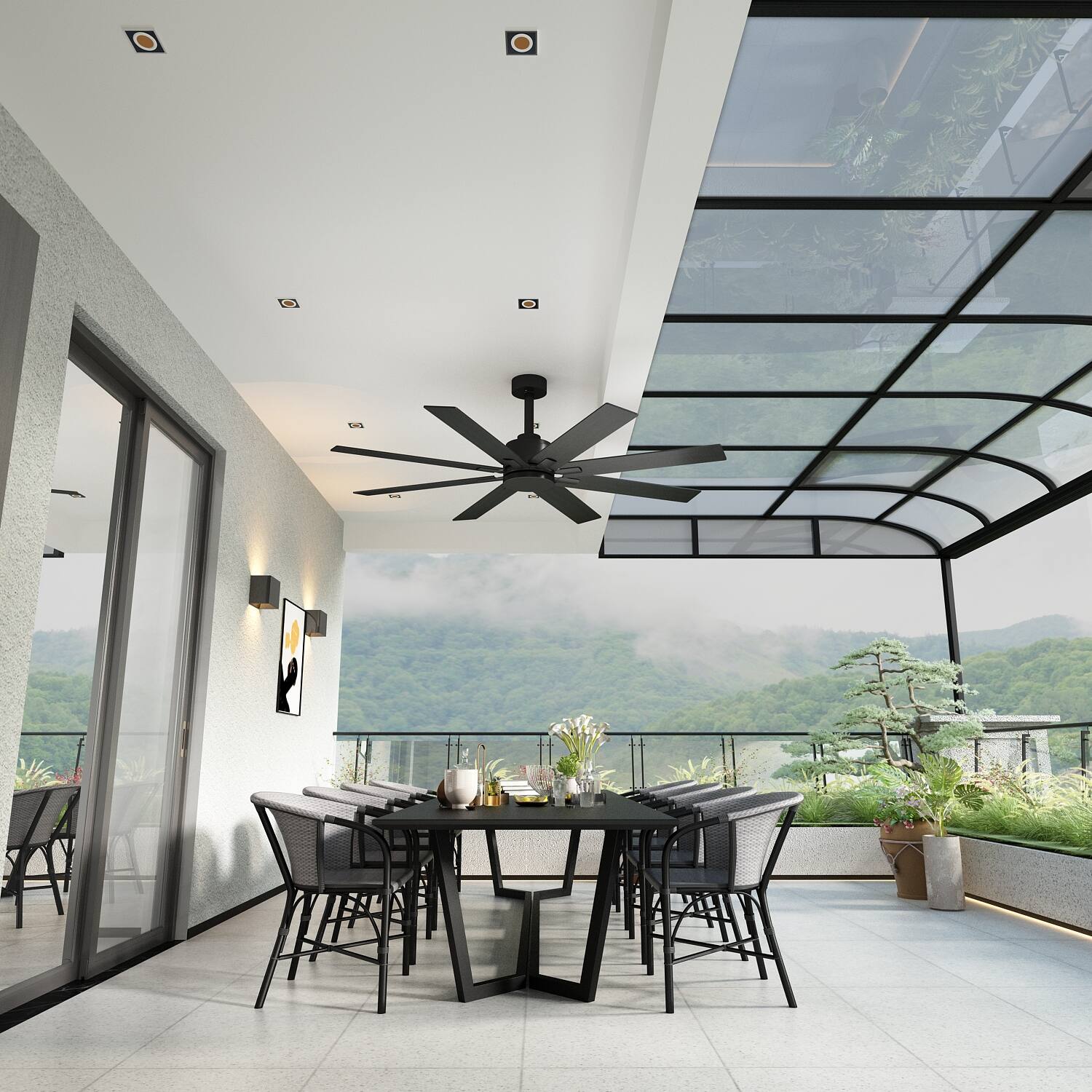 Alt View 5. Famapy - Famapy Ceiling Fan: 8 - Blade Design, Reversible & 5 - Speed Quiet Operation - Black.