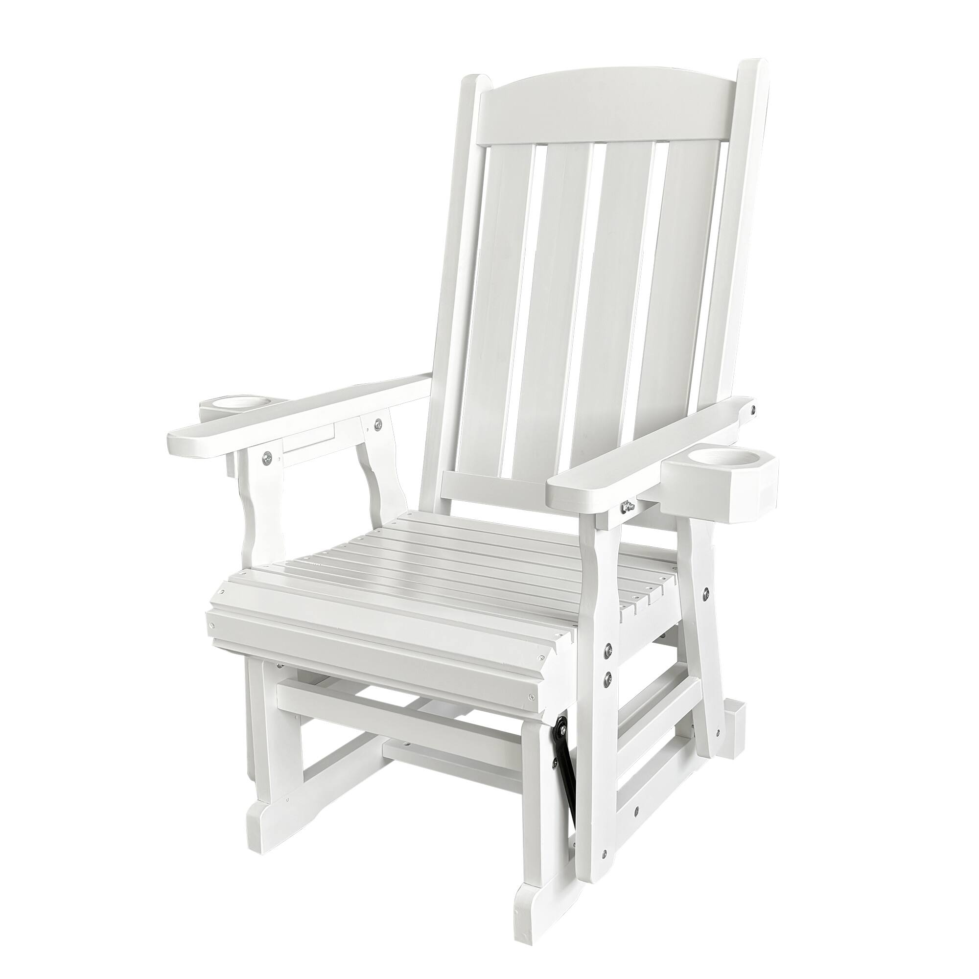 Alt View 6. Fortune Candy - Wooden Patio Glider with High Back and Deep Contoured Seat, Solid Fir Wood, Heavy Duty 600 LBS for Porch Yard Garden - White.