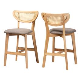 Baxton Studio - Dannell Mid-Century Modern Fabric and Natural Oak Finished Wood 2-Piece Counter Stool Set - Grey/Natural Oak/Light Brown