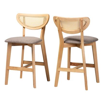 Front. Baxton Studio - Dannell Mid-Century Modern Fabric and Natural Oak Finished Wood 2-Piece Counter Stool Set - Grey/Natural Oak/Light Brown.