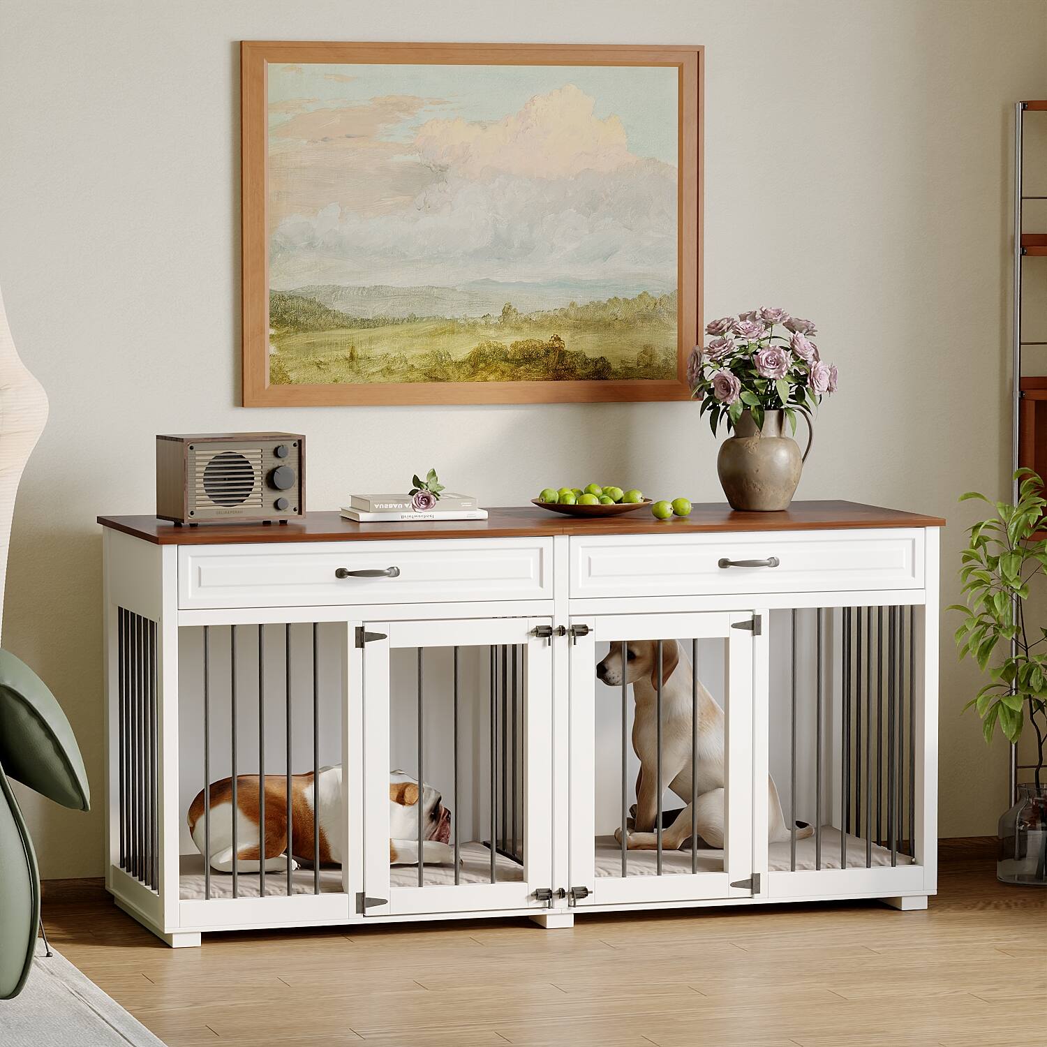 Front. Famapy - Luxury Dog Crate Furniture with Drawers Multi-Functional Indoor Pet Kennel, Stylish Dog Cage & TV Stand for Living Room.