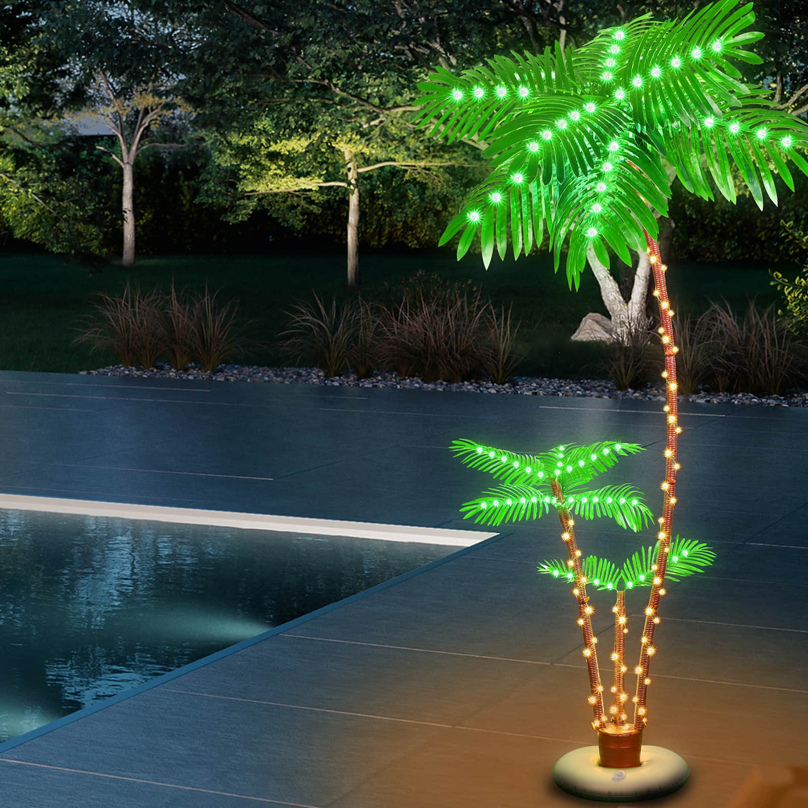 Oumilen - 7FT LED Lighted Artificial Palm Tree - Tropical Decorative Tree for Poolside and Patio