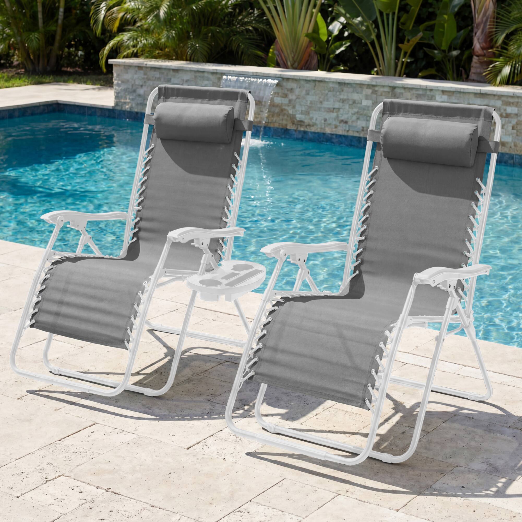 Alt View 3. Best Choice Products - Best Choice Products Set of 2 Extra Wide Zero Gravity Lounge Chair Recliners w/ Cup Holder - Ice Gray/White - Ice Gray/White.