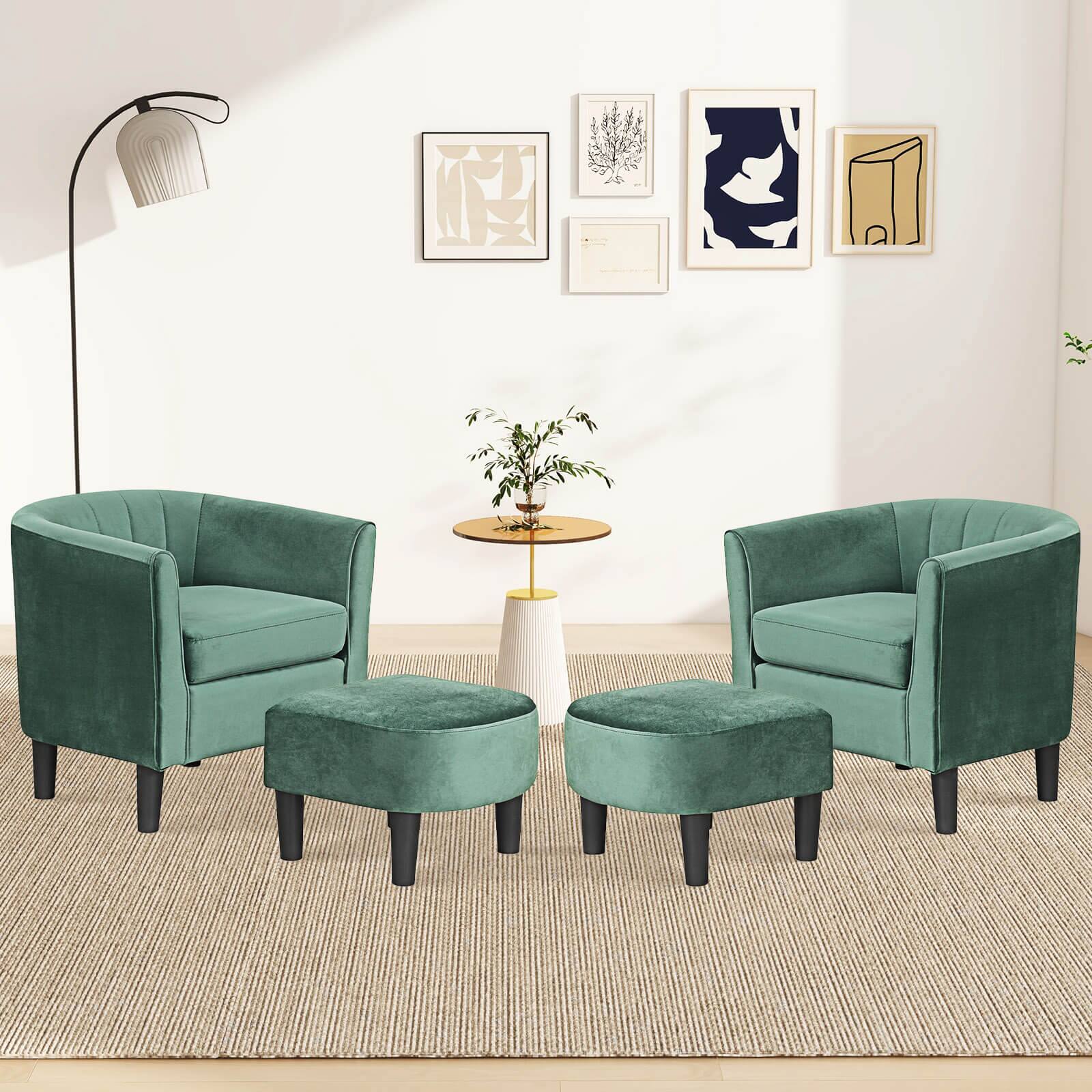 Alt View 4. Costway - Costway Barrel Chair with Ottoman Footrest Curved Backrest Armrests Removable Seat Cushion - Green.