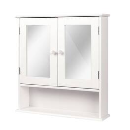 Hivvago - 2-Door Mirrored Medicine Cabinet with Open Shelf - White