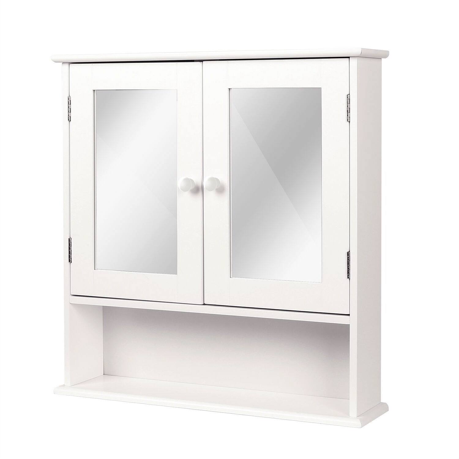 Front. Hivvago - White 2-Door Mirrored Medicine Cabinet with Open Shelf - White.