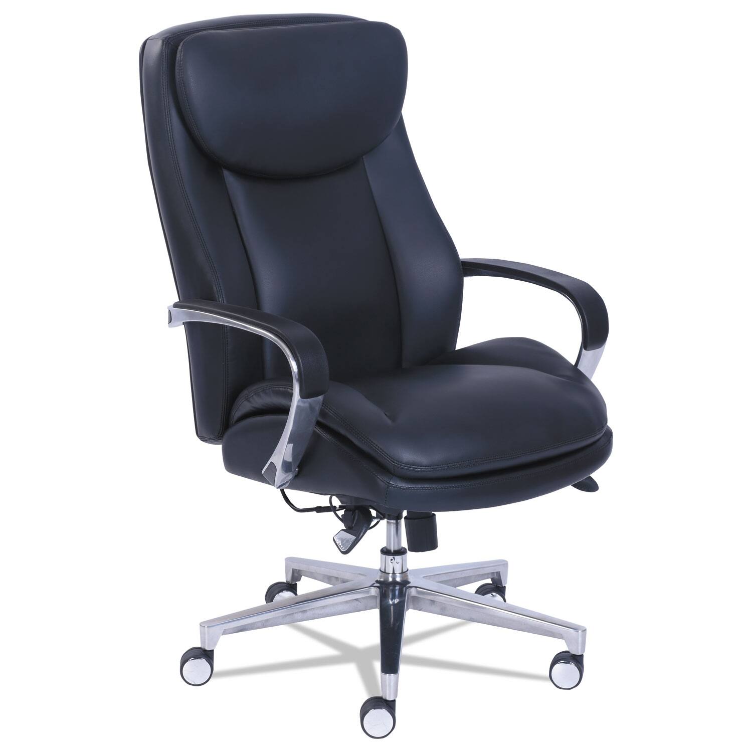 Front. La-Z-Boy - REMOVE - High-Back Executive Chair, Dynamic Lumbar Support, Supports 300lb, 20" to 23" Seat Height, Black, Silver Base - Black.