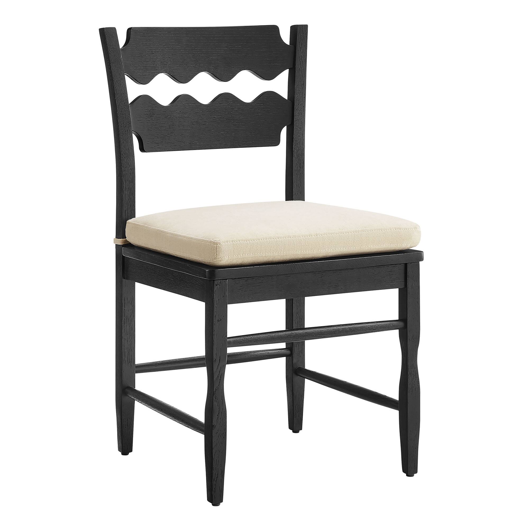 Angle. Modway - Jax Oak Wood Dining Chair With Wavy Razor Back and Cushion by Modway - Black Linen.