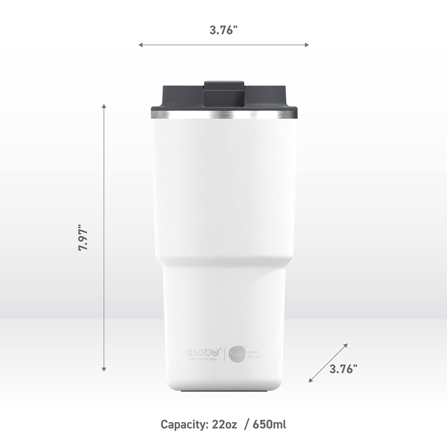 3.76" x 7.97"  
asobu Purium  
-X-  
3.76"  
Capacity: 22oz / 650ml