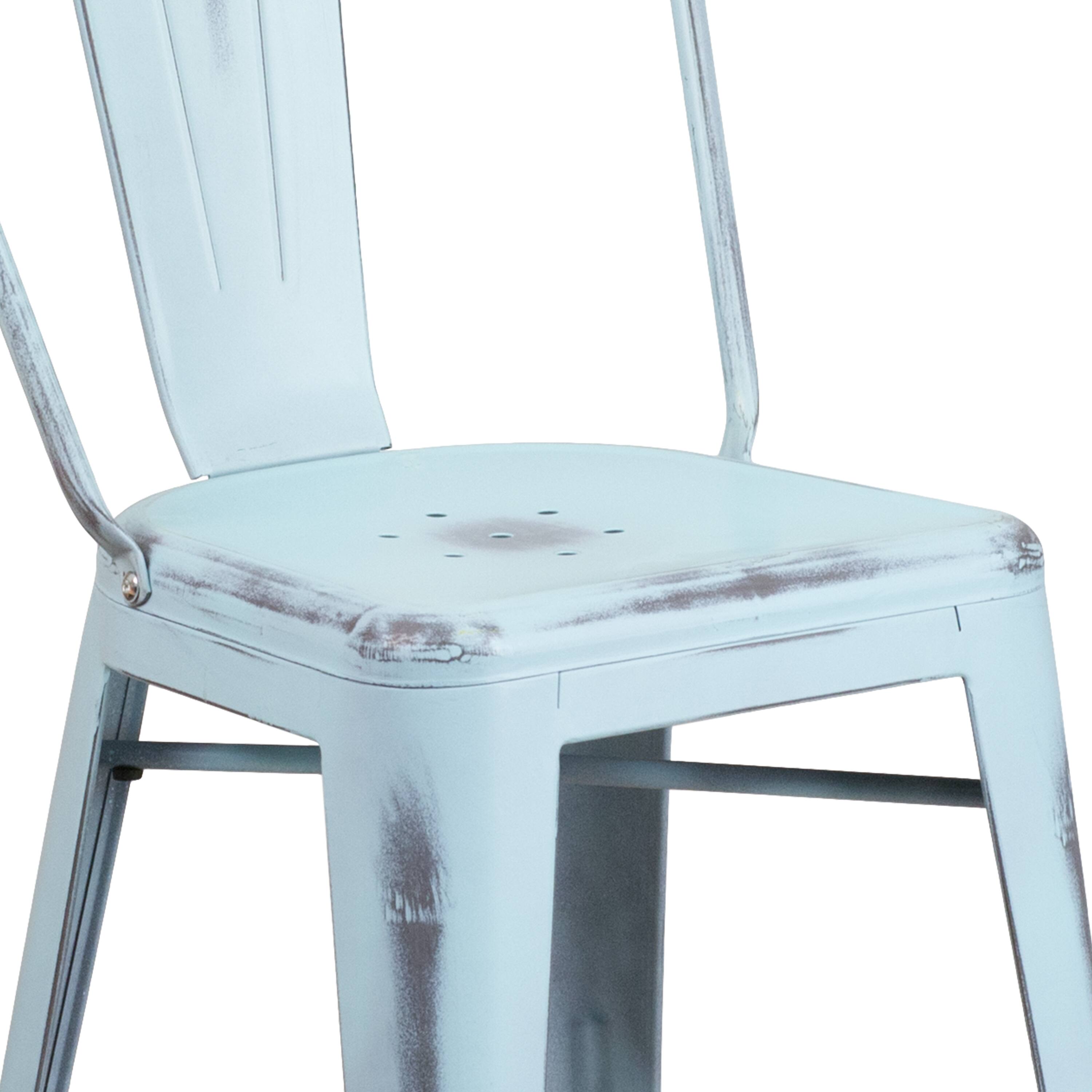 Alt View 10. Emma + Oliver - Commercial Grade 4 Pack 24" High Distressed Metal Indoor-Outdoor Counter Height Stool with Back - Green-Blue.