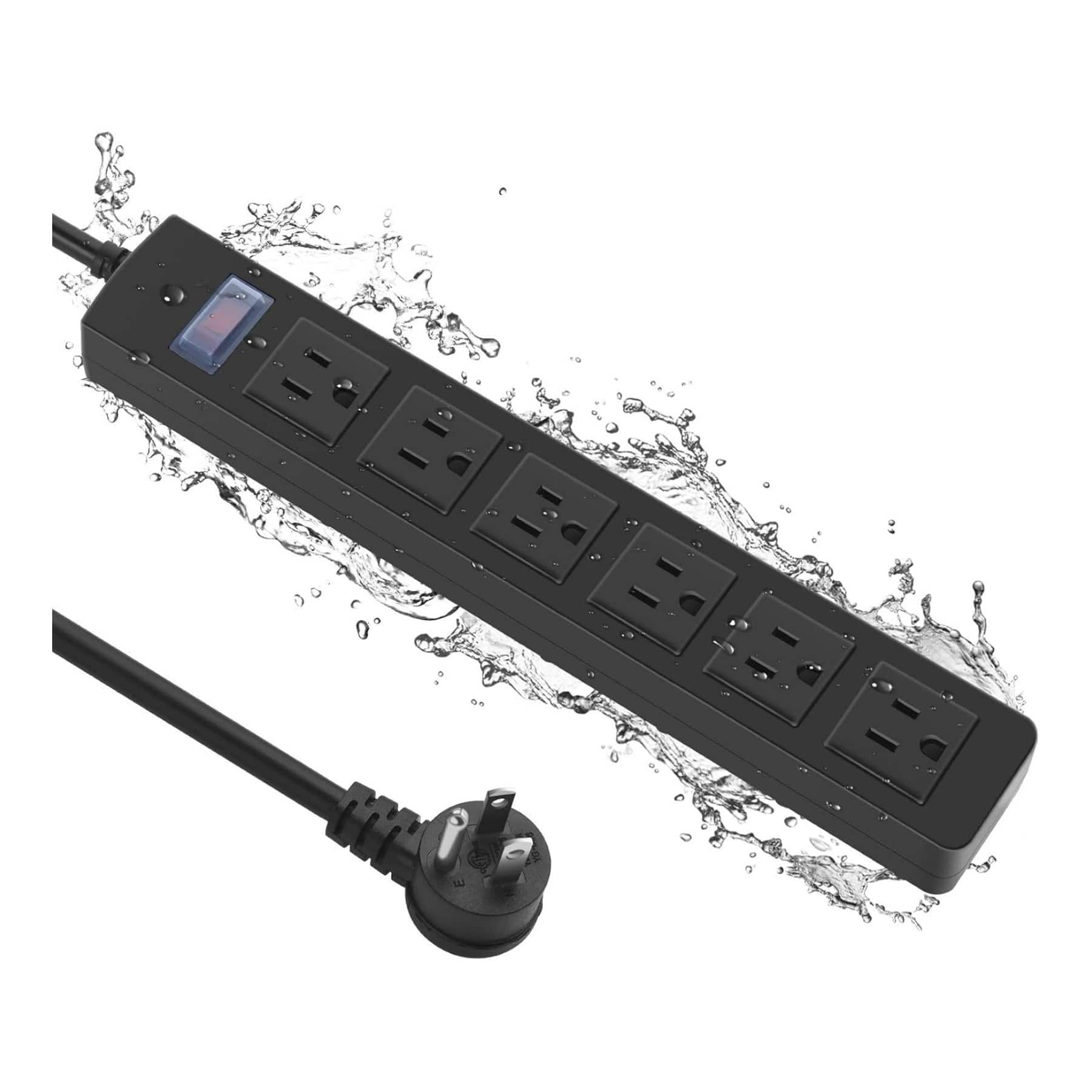 Dazzed Corner - Outdoor Power Strip with 6 Outlets, 6FT Extension Cord Strip with Flat Plug - Black
