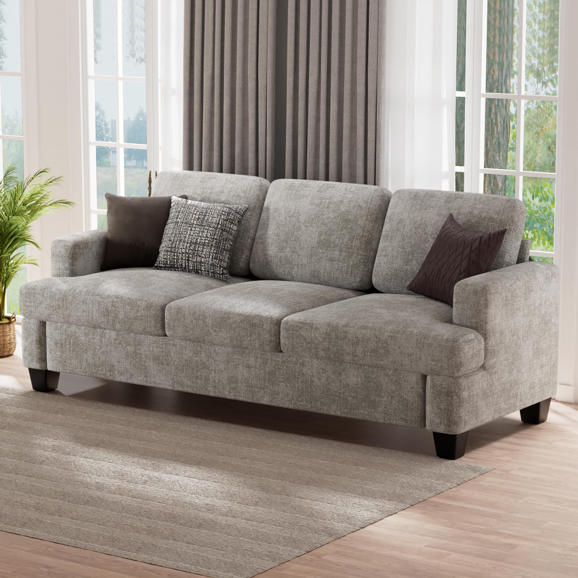 Front. KERDOM - 85'' Wide Chenille 3 Seat Sofa Couch for Living Room, Deep Seat, Upholstered Sectional Convertible Sofa, 900lbs Capacity - Grey.
