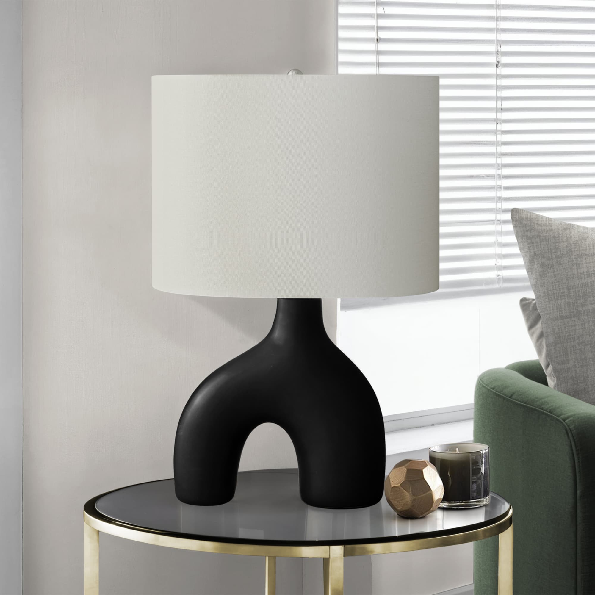 Back. Luckbyte - 25 Inch Black Ceramic Table Lamp Ivory Cream Shade Contemporary Modern Lamp.