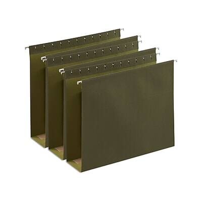 Front. Staples - Staples Reinforced Box-Bottom Hanging File Folders, 3" Expansion, 1/5-Cut Tab, Letter Size, Standard Green, 25/Box - Standard Green.