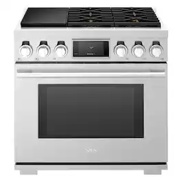 SKS - Pro 36-inch 6.3 Cu. Ft. Freestanding Dual Fuel Convection Range with Sous Vide and Induction, 4 Burners - Stainless Steel