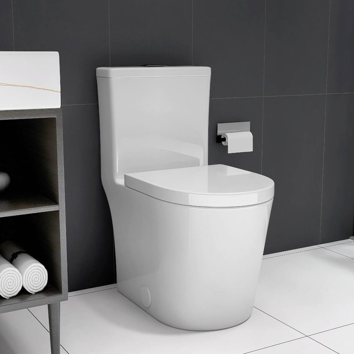 Front. Loheer - Loheer Compact One-Piece Toilet, 23 Inch Short Depth, White Dual Flush for Small Bathrooms - White.