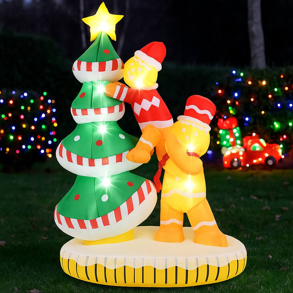 Angle. BreeBe - Lighted 7FT Inflatable Xmas Tree with Built-In Blower and LEDs - Multicolor.