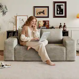 LUCKY ONE - 63" 2-Seater Corduroy Deep Seat Loveseat Sofa No Assembly for Living Room Bedroom - Camel