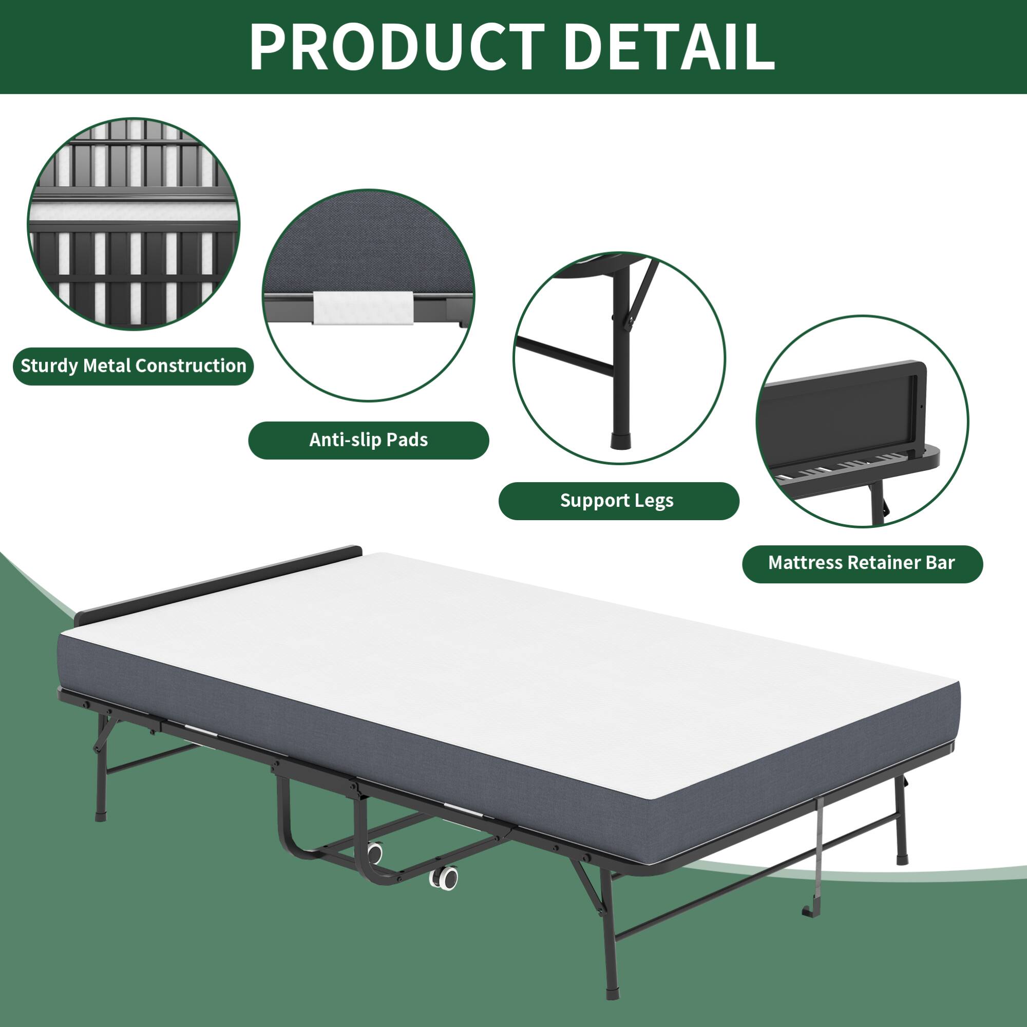 PRODUCT DETAIL

- Sturdy Metal Construction
- Anti-slip Pads
- Support Legs
- Mattress Retainer Bar
