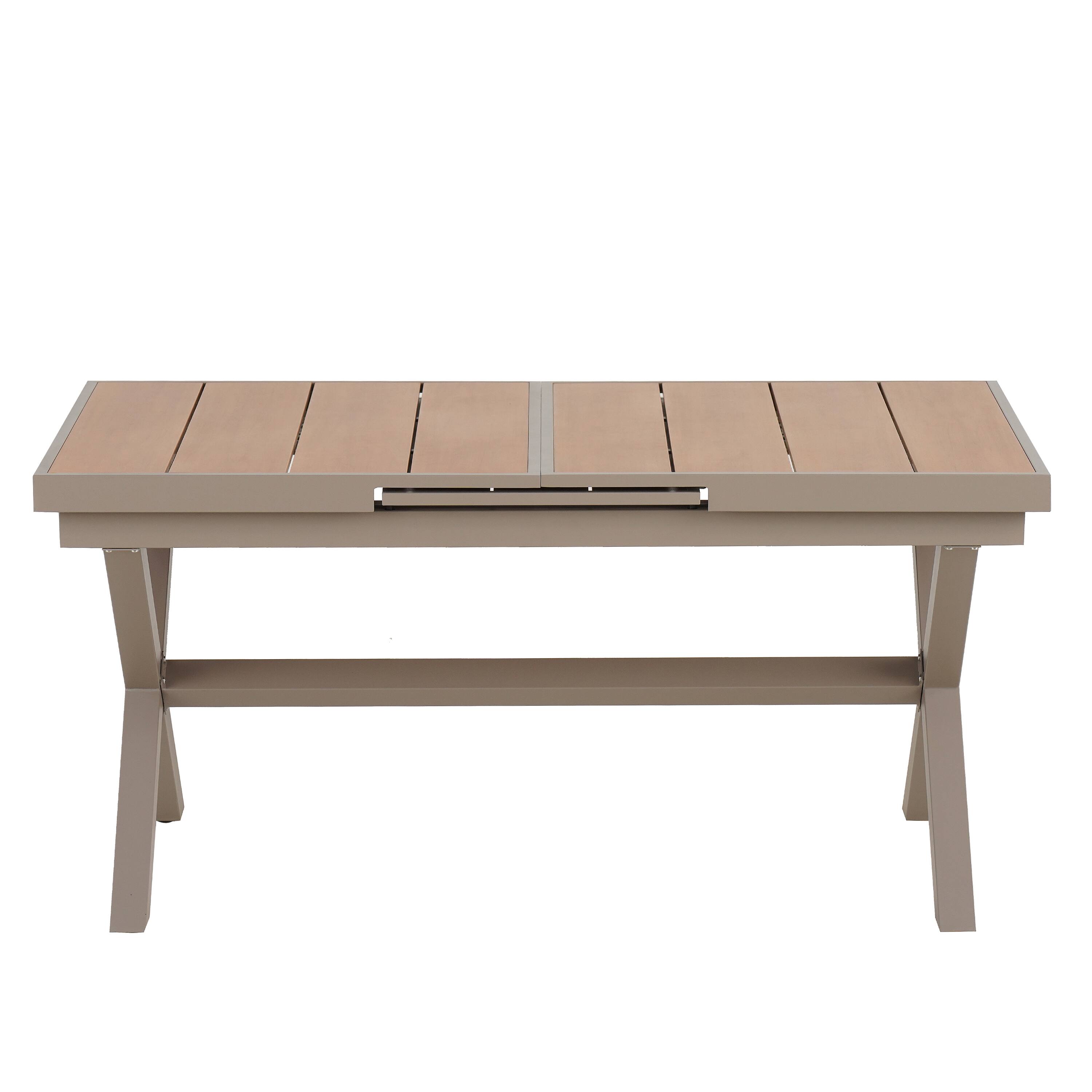 Alt View 2. Mondawe - 7-Piece Outdoor Dining Set with 6 Chairs and Extendable Table - Camel+Natural.