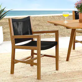 Vienna Outdoor Patio Teak and Rope Dining Armchairs Set of 2 by Modway - Natural Black
