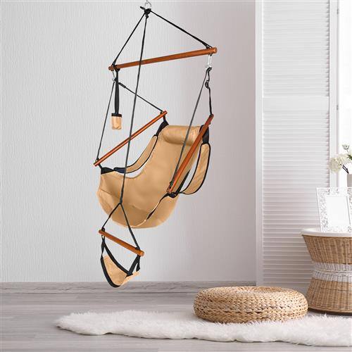 Alt View 9. Winado - 1PC Hammock Hanging Sky Chair, Air Deluxe Swing Seat with Cup Holder, Wooden Stick, Chain for Indoor Outdoor Garden - Brown.