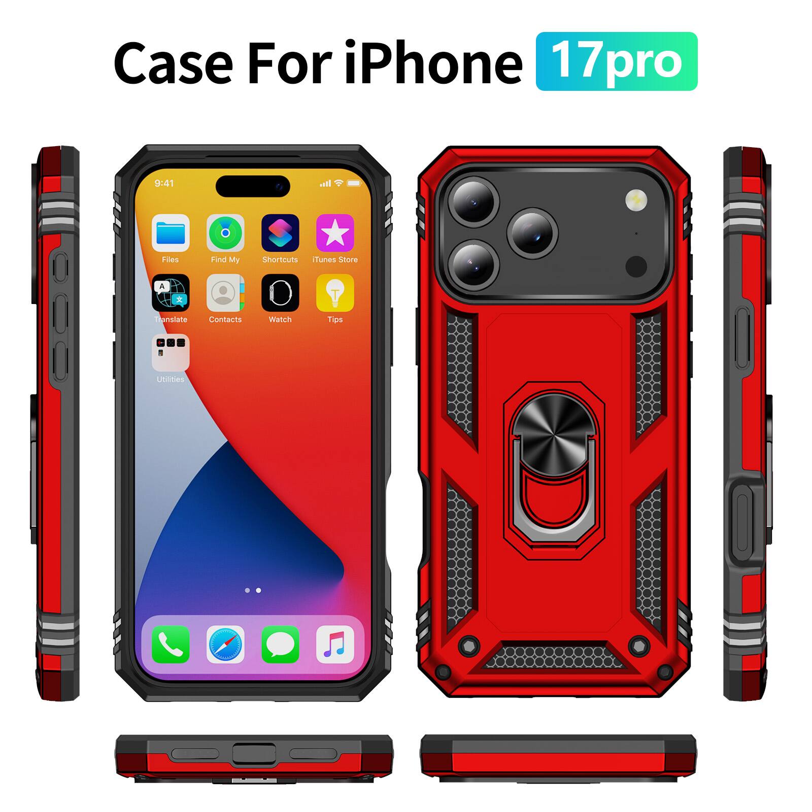 Case For iPhone 17 17pro 9:41 Ita. Files Find My Shortcuts iTunes Store Translate Contacts Watch Tips Utilities