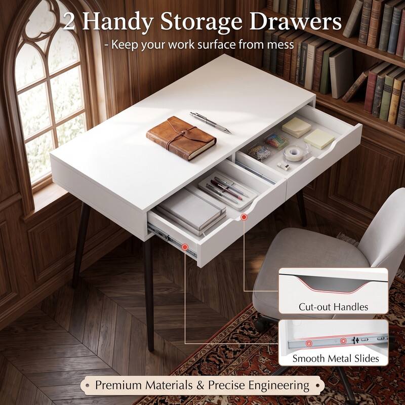 2 Handy Storage Drawers - Keep your work surface from mess

- Cut-out Handles
- Smooth Metal Slides
- Premium Materials & Precise Engineering