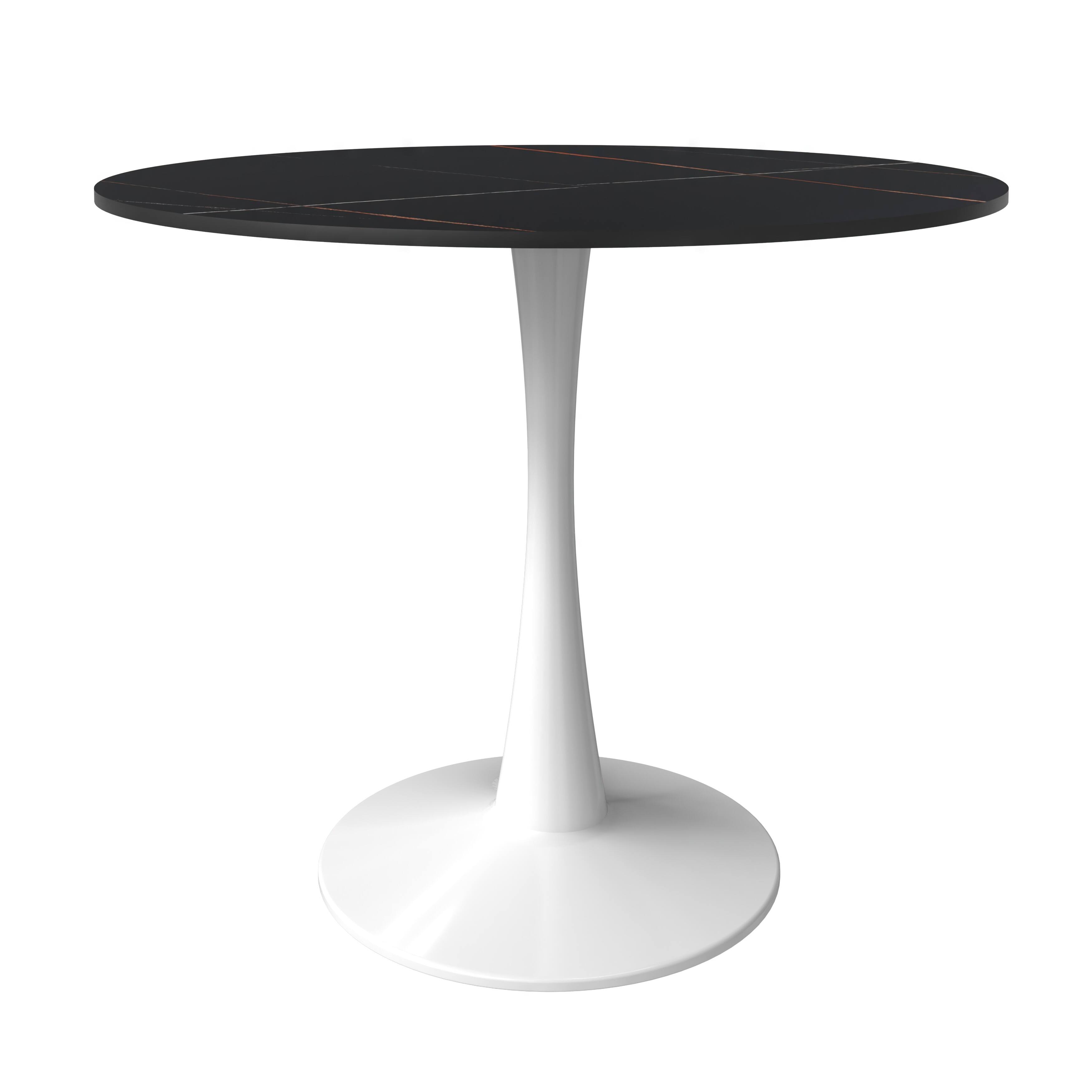 Alt View 2. LeisureMod - Bristol Modern 35" MDF/Stone Round Dining Table, Mid-Century with White Pedestal Base for Kitchen - Stone - Black.