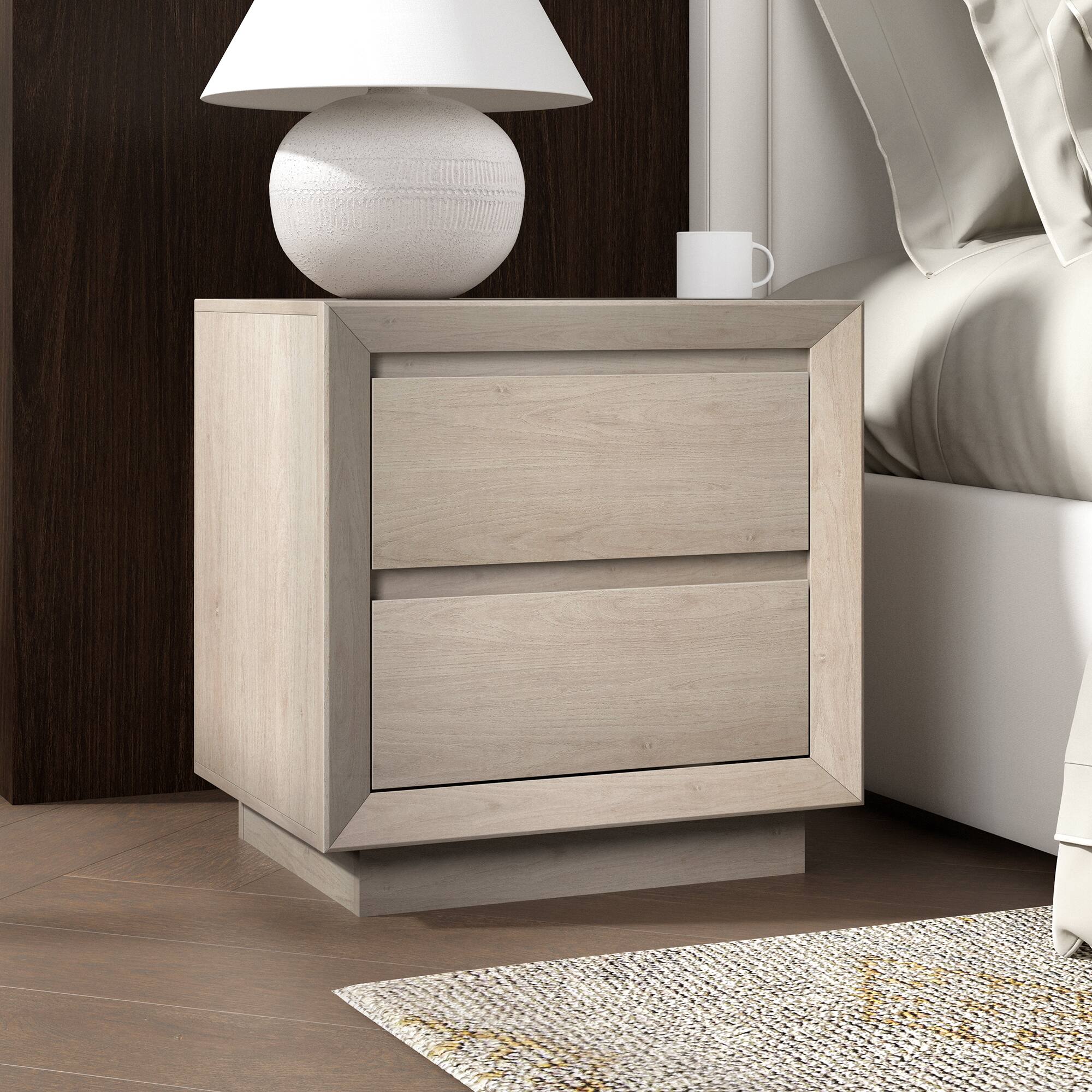 Alt View 3. Hudson&Canal - Emmett 24" Wide Rectangular Nightstand in Alder White - White.