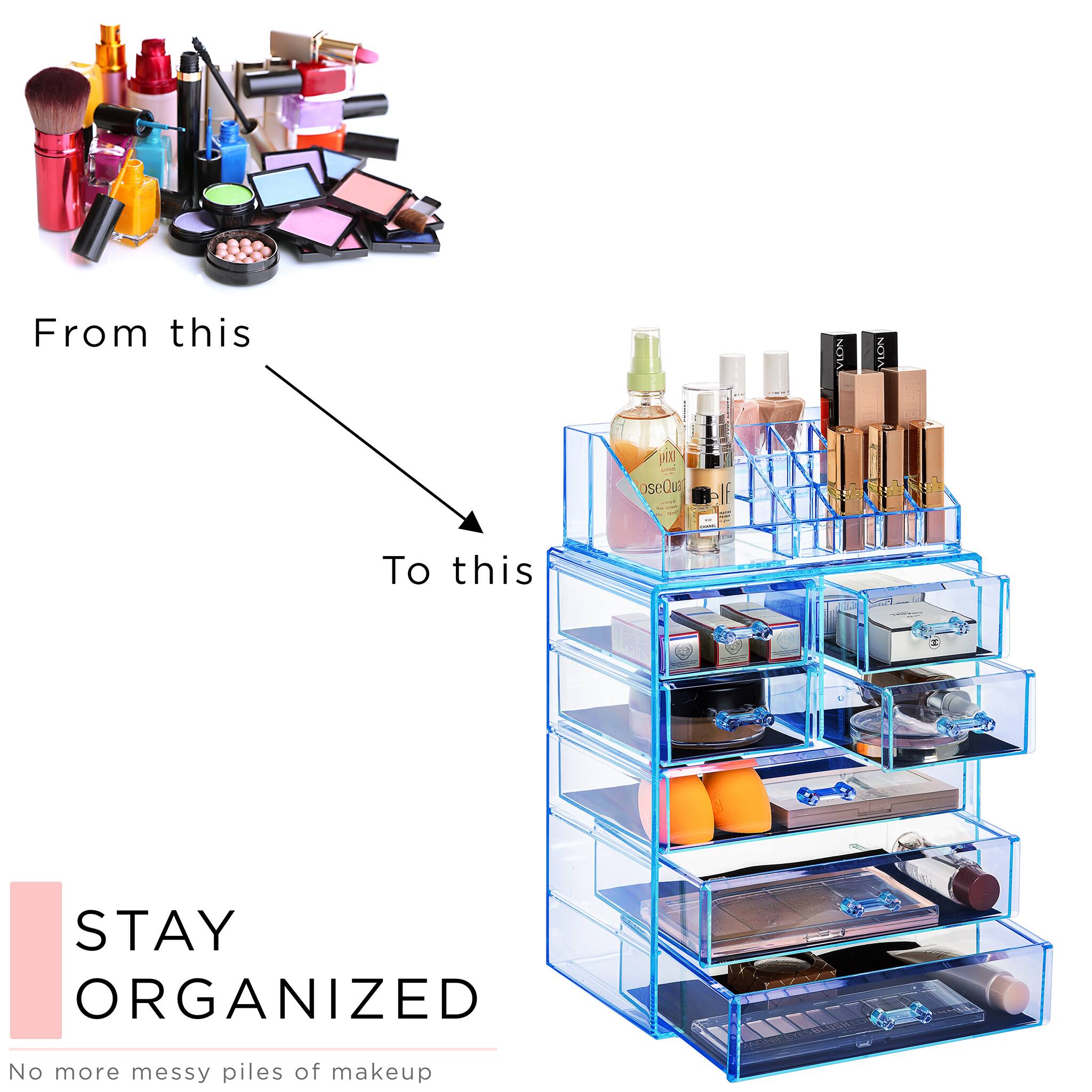 From this  
To this  

STAY ORGANIZED  
No more messy piles of makeup