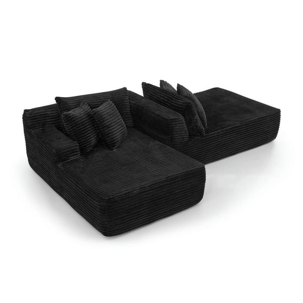 Alt View 6. Kadyn - 2-Person Velvet Lounger Sofa, Compressed Packaging with No Assembly Needed, Plush Low-Profile Loveseat, Black - Black.