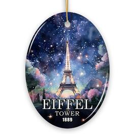 OrnamentallyYou - Eiffel Tower Majestic Night View Christmas Ornament France Souvenir and Gift Oval - Multi-colored